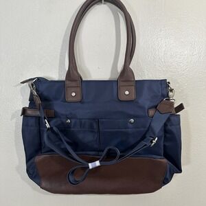 Signature Diaper Bag Messenger Canvas Blue/ Brown Baby Tote Travel Organizer